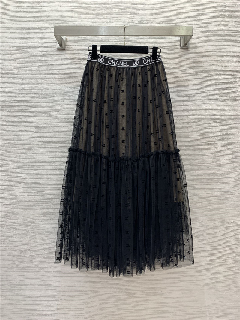 Ch**el logo see-through mesh skirt replicas clothes