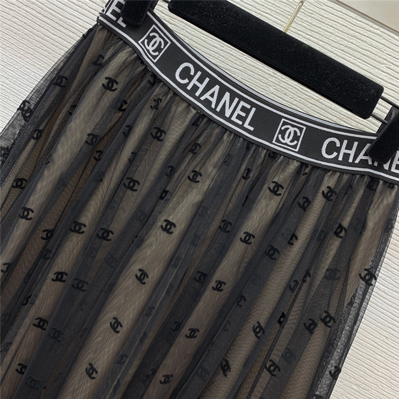 Ch**el logo see-through mesh skirt replicas clothes
