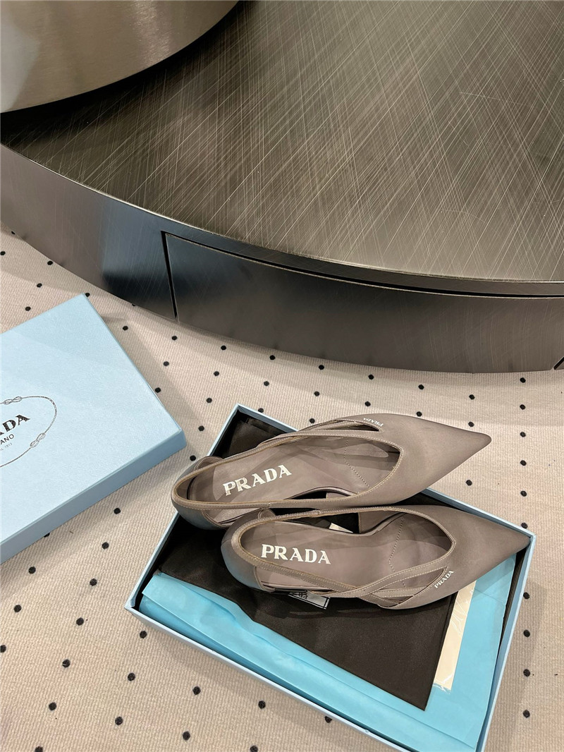 Pra*a grey satin cut-out pumps in silk viscose