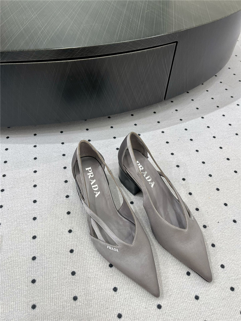 Pra*a grey satin cut-out pumps in silk viscose