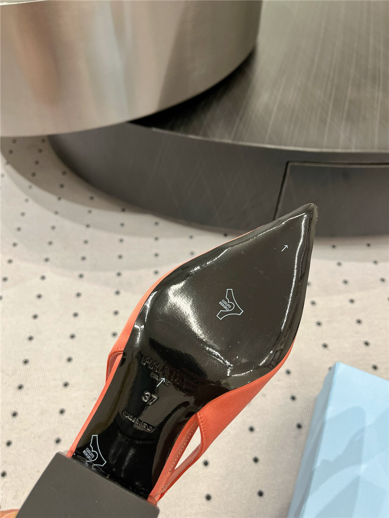 Pra*a orange satin cut-out pumps in silk viscose