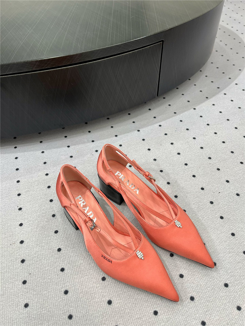 Pra*a orange satin cut-out pumps in silk viscose