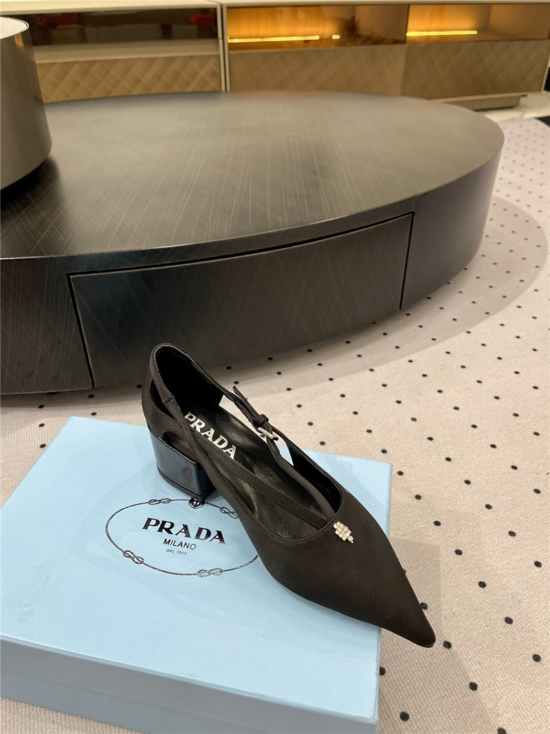 Pra*a black satin cut-out pumps in silk viscose