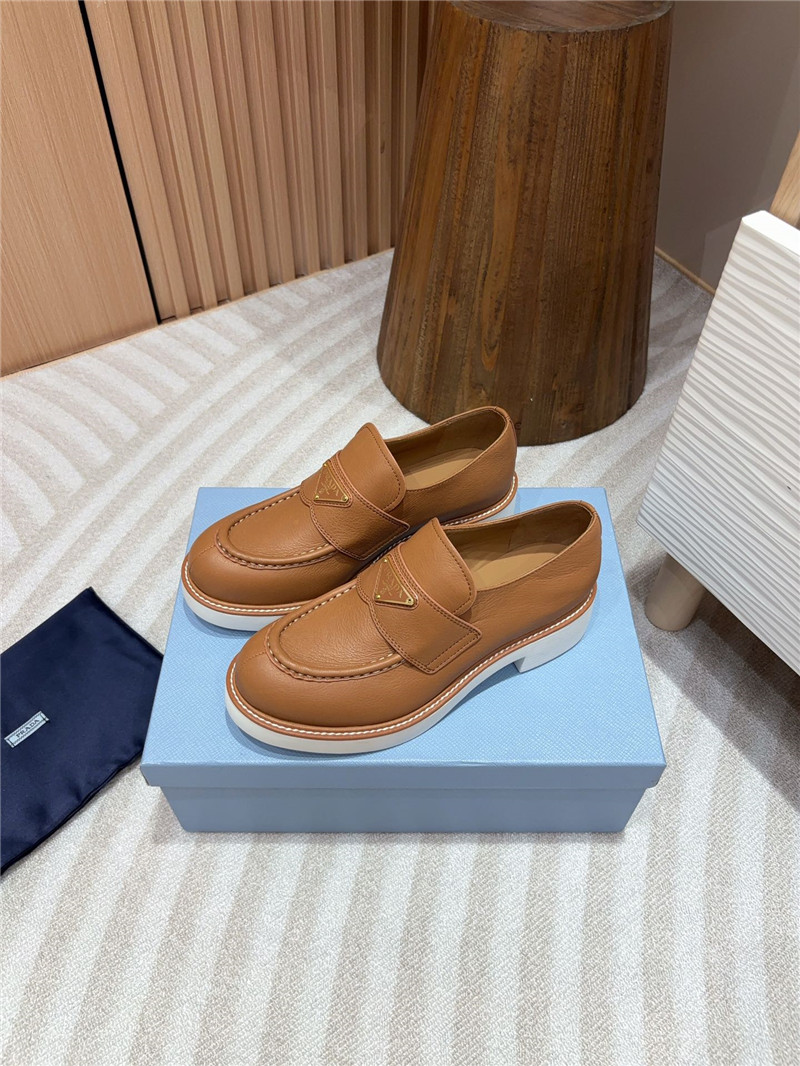 Pra*a beige double chocolate leather loafers