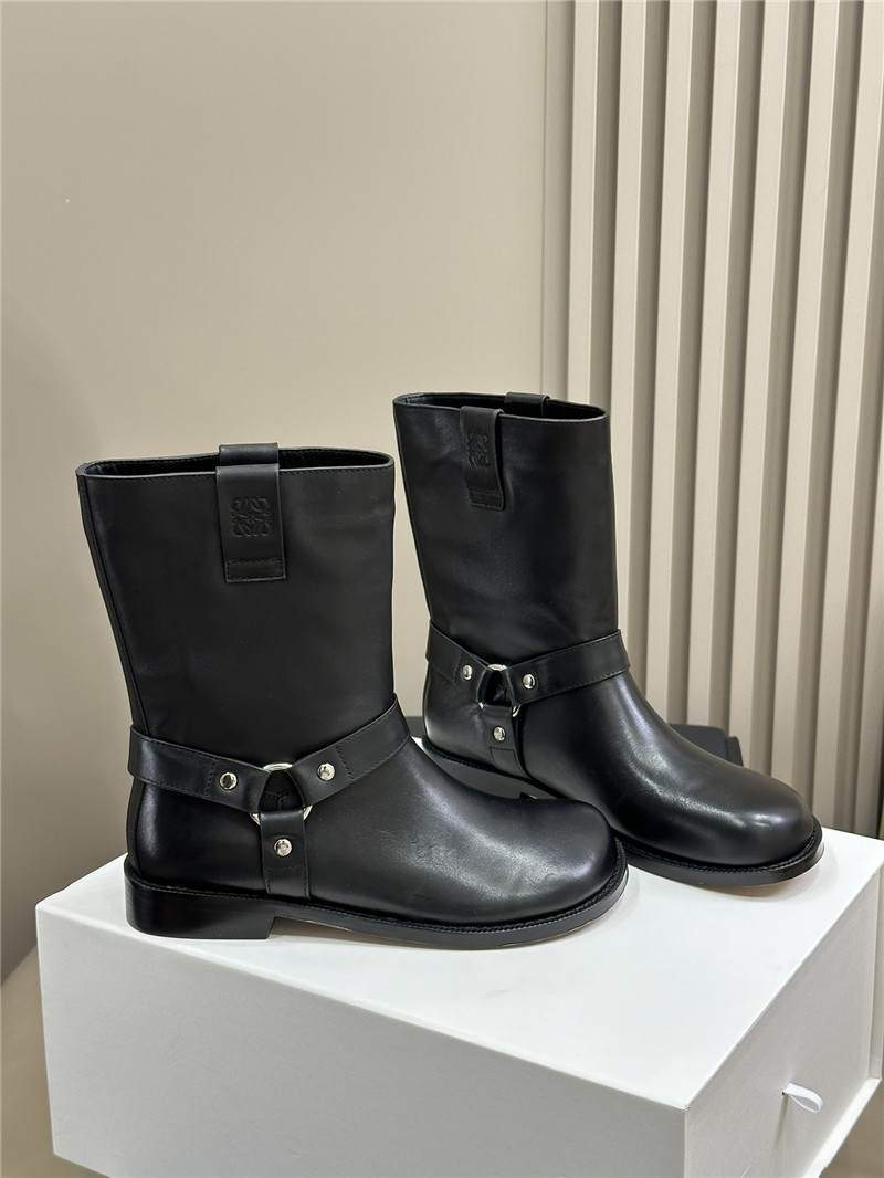 L0ew* campo biker boots in black calfskin