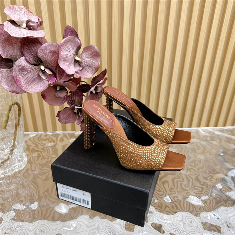 Sa1nt Lau*nt sept satin mules in  noisette satin and rhinestones
