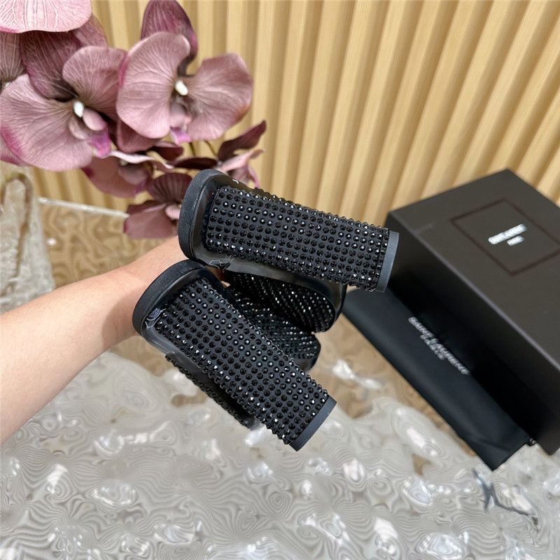 Sa1nt Lau*nt sept satin mules with rhinestones in black