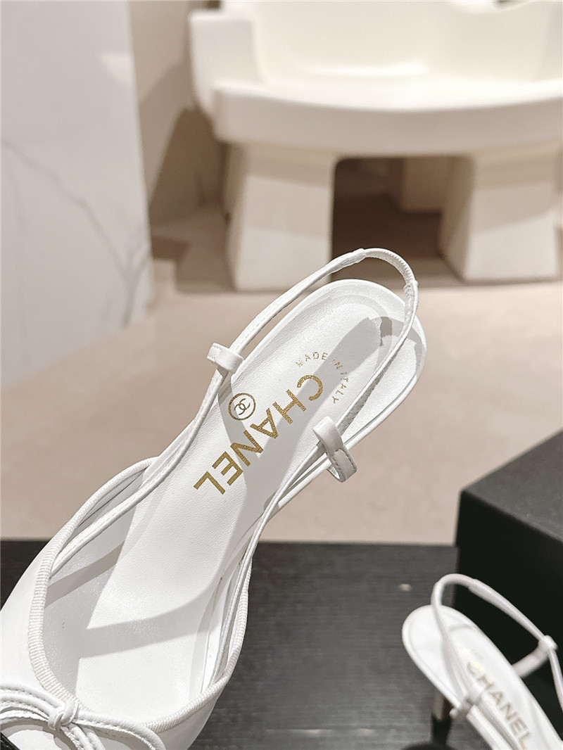 Ch**el white and black bowknot pointed slingback pumps