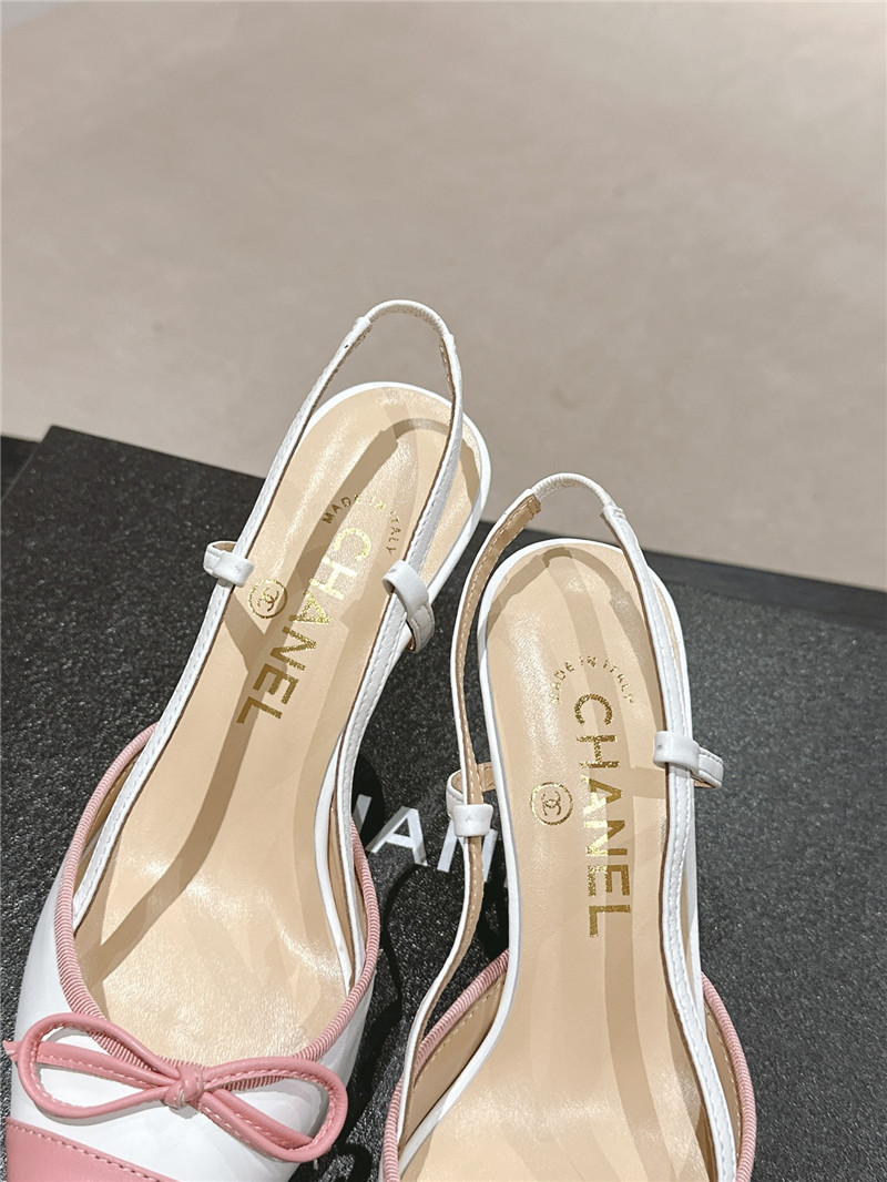 Ch**el white and pink bowknot pointed slingback pumps