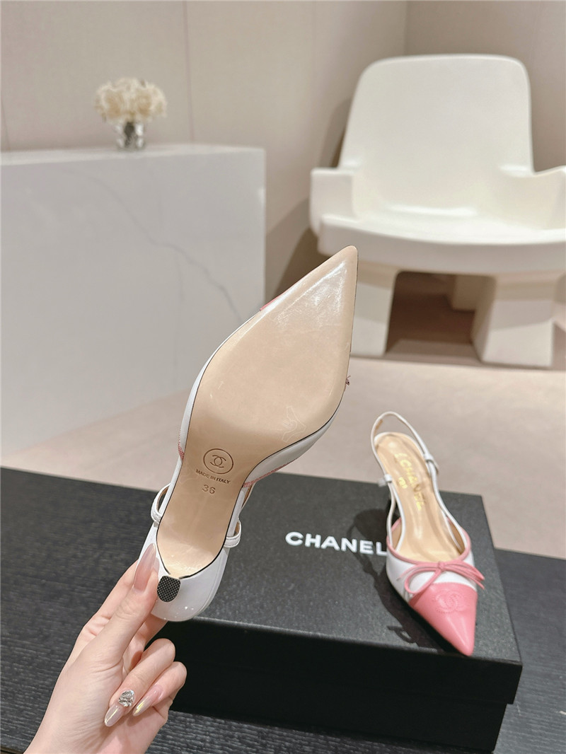 Ch**el white and pink bowknot pointed slingback pumps