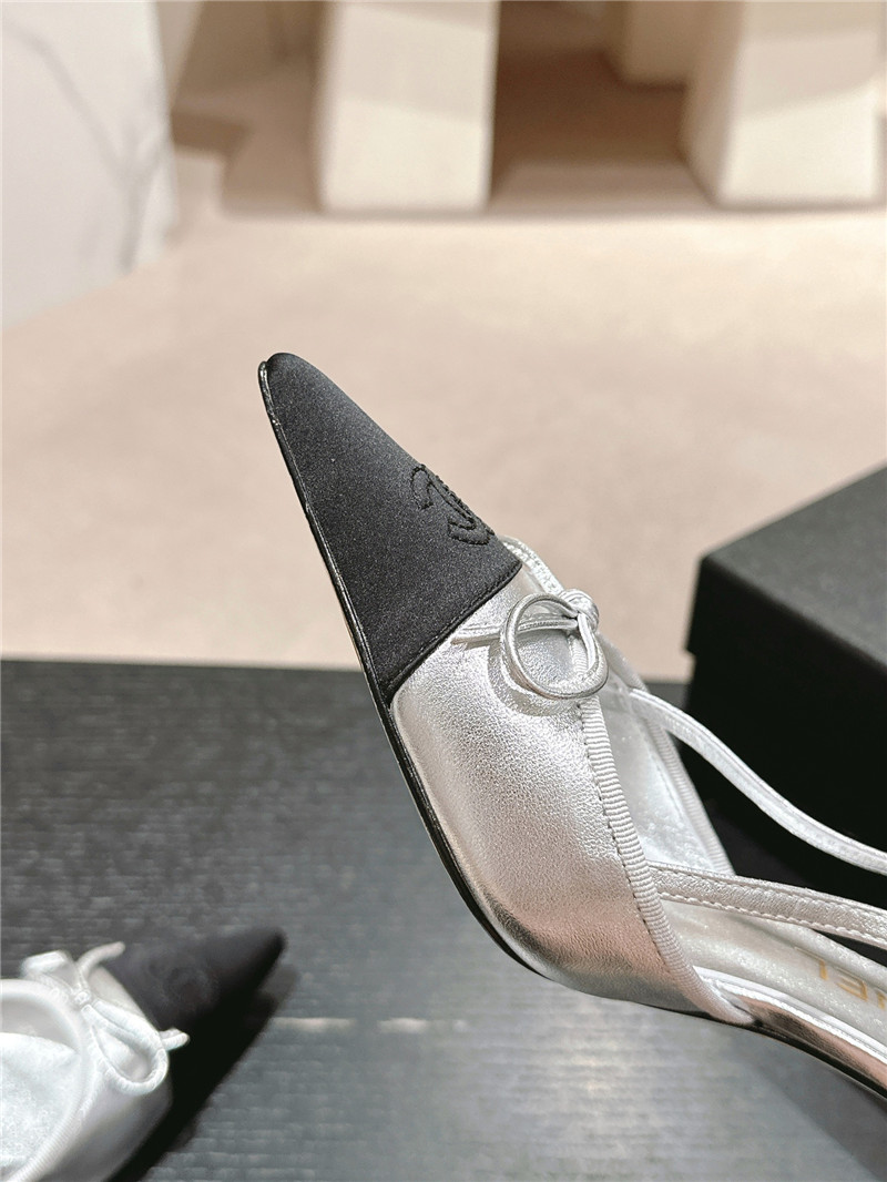 Ch**el bowknot pointed slingback pumps silver and black