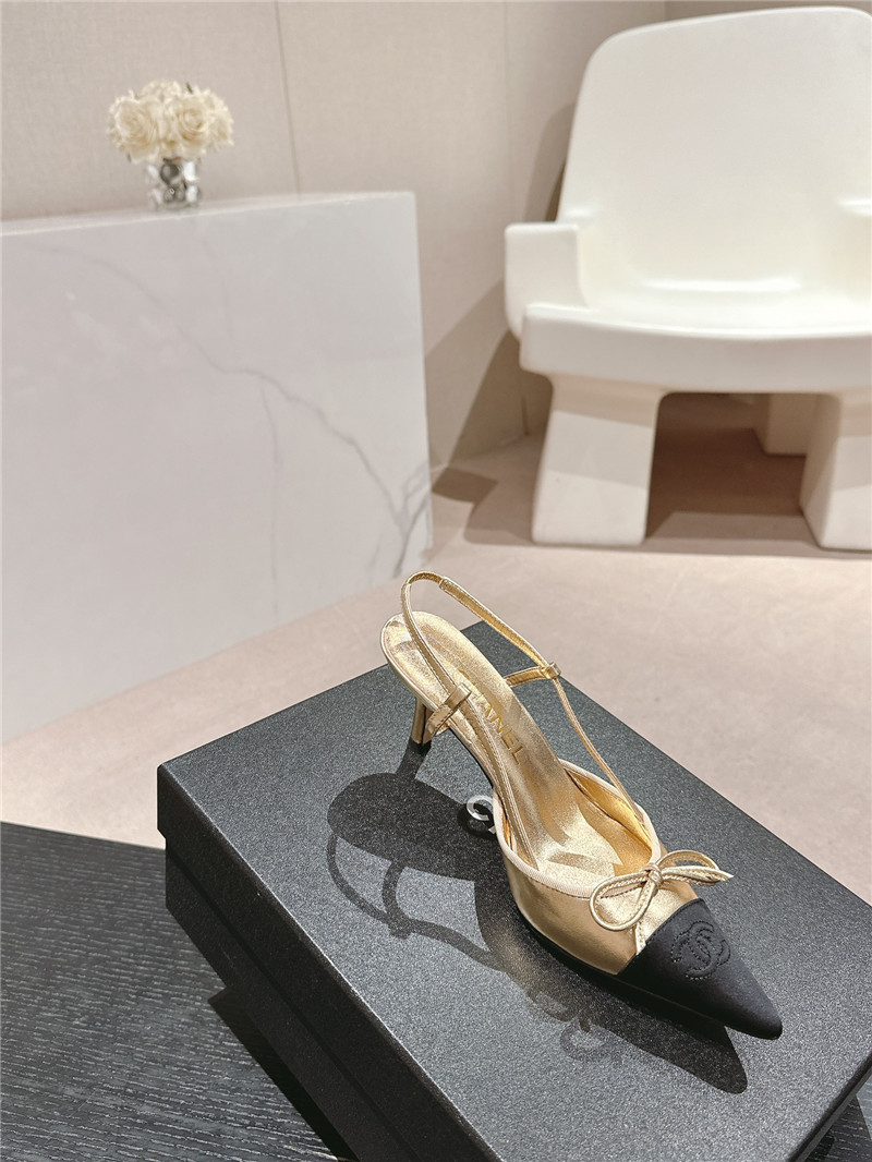 Ch**el bowknot pointed slingback pumps gold and black