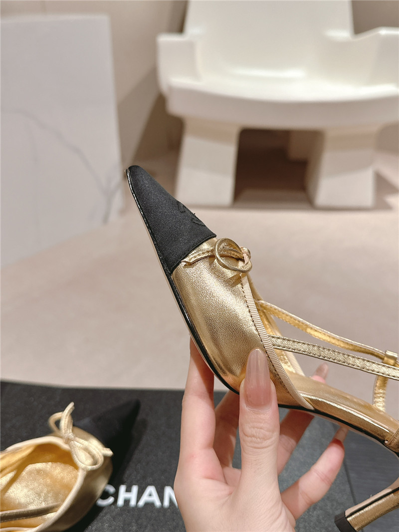 Ch**el bowknot pointed slingback pumps gold and black