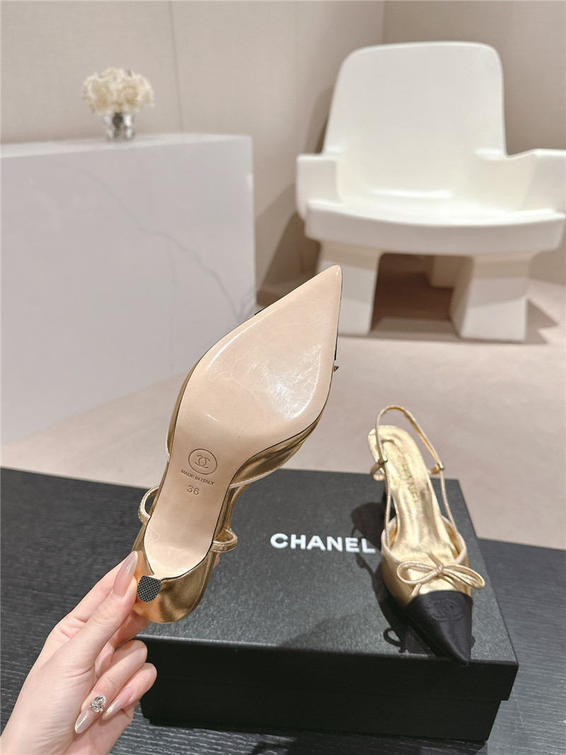 Ch**el bowknot pointed slingback pumps gold and black