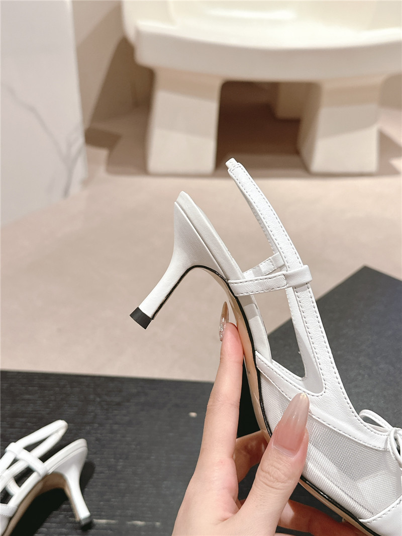 Ch**el white mesh bowknot pointed slingback pumps