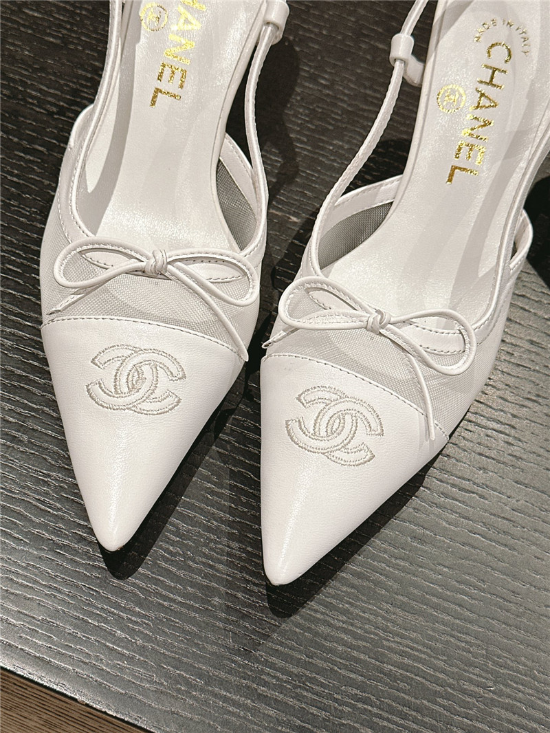 Ch**el white mesh bowknot pointed slingback pumps