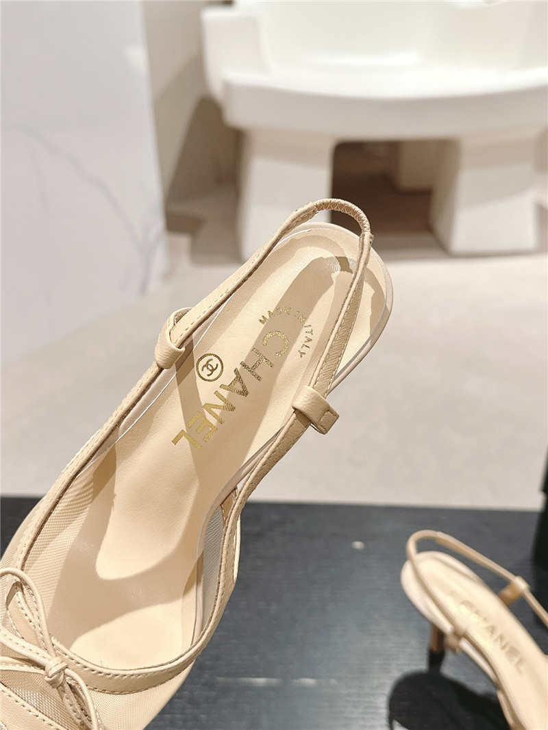 Ch**el beige mesh bowknot pointed slingback pumps