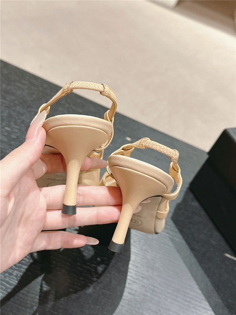 Ch**el beige mesh bowknot pointed slingback pumps