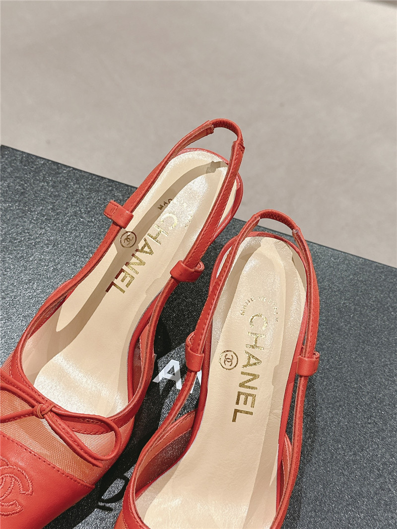 Ch**el red mesh bowknot pointed slingback pumps