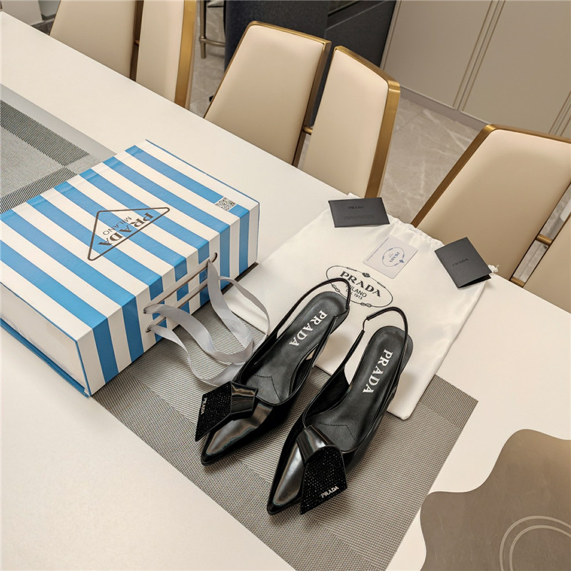 Pra*a bowknot crystal slingback pumps black leather