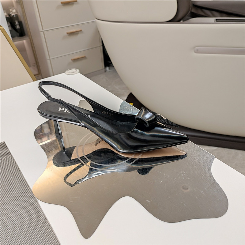 Pra*a bowknot crystal slingback pumps black leather