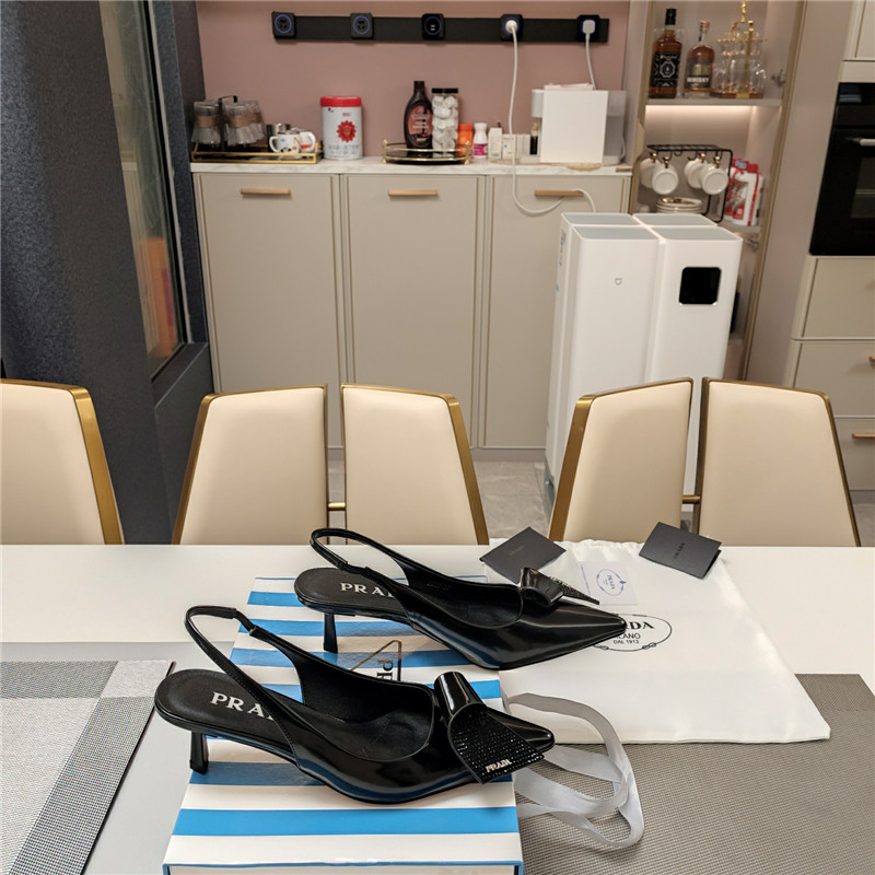 Pra*a bowknot crystal slingback pumps black leather