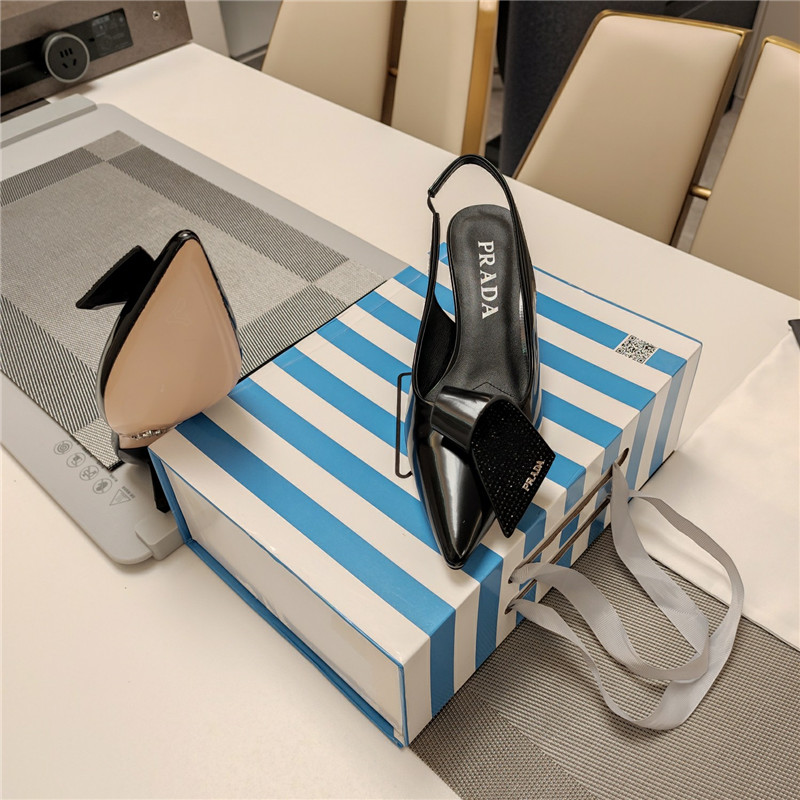 Pra*a bowknot crystal slingback pumps black leather