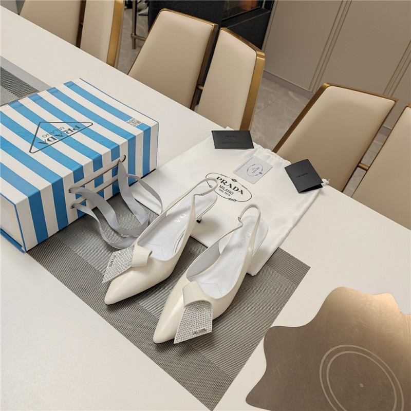 Pra*a bowknot crystal white leather slingback pumps