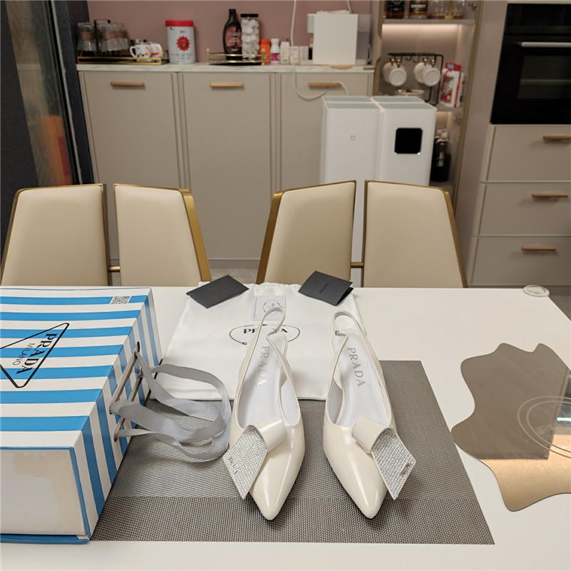 Pra*a bowknot crystal white leather slingback pumps