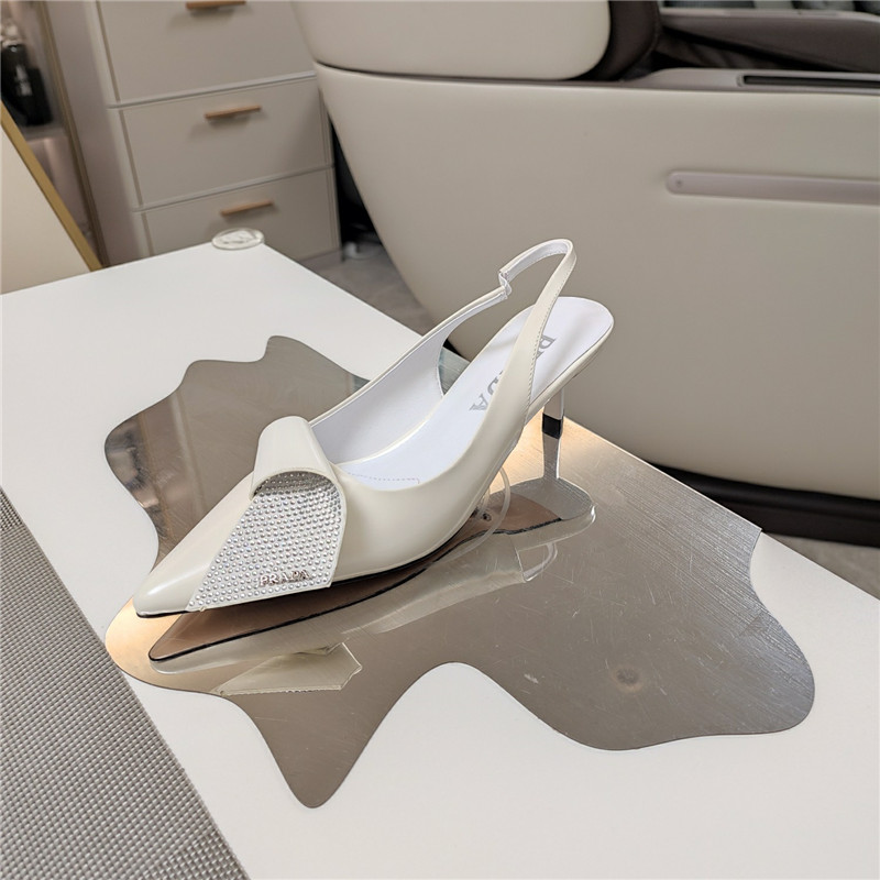 Pra*a bowknot crystal white leather slingback pumps