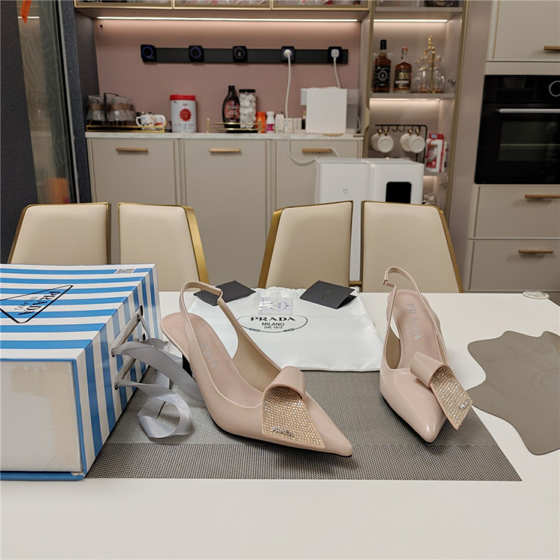 Pra*a bowknot crystal pink leather slingback pumps