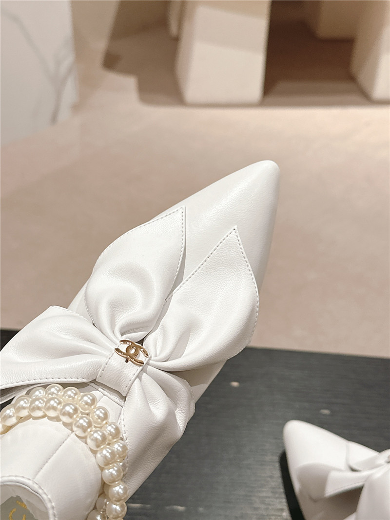 Ch**el white pointed toe bow pearl ankle boots