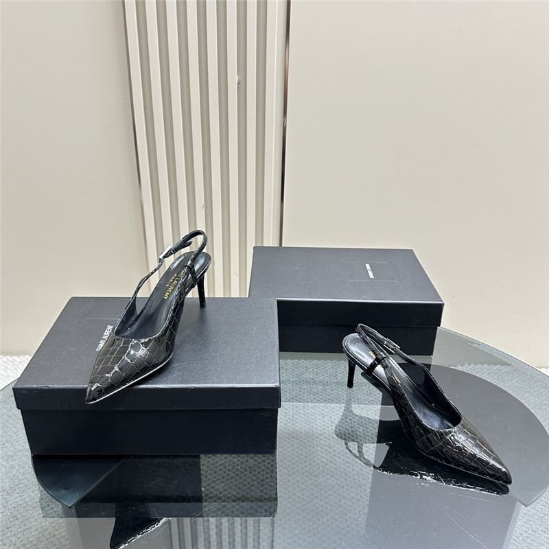 Sa1nt Lau*nt vendome slingback pumps in black croco leather