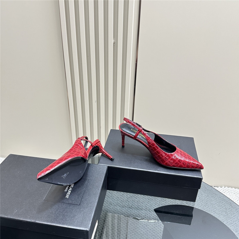 Sa1nt Lau*nt vendome slingback pumps in burgundy croco leather