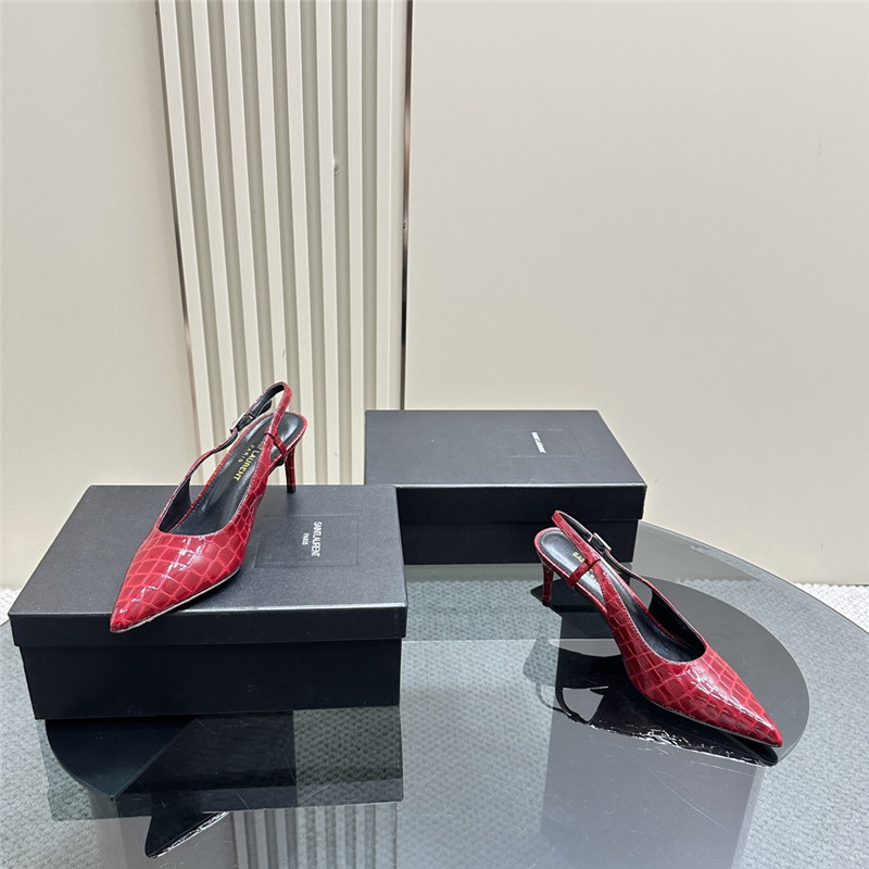 Sa1nt Lau*nt vendome slingback pumps in burgundy croco leather