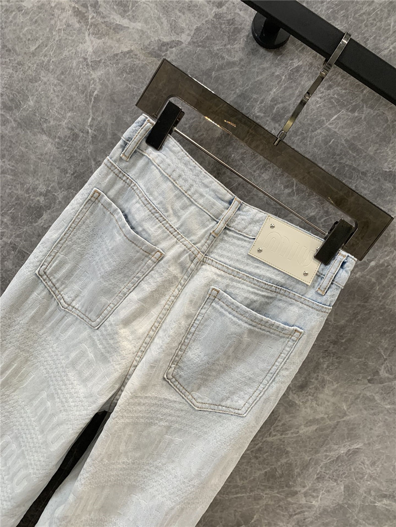 M1um1u letter jacquard ripped straight jeans replica clothes