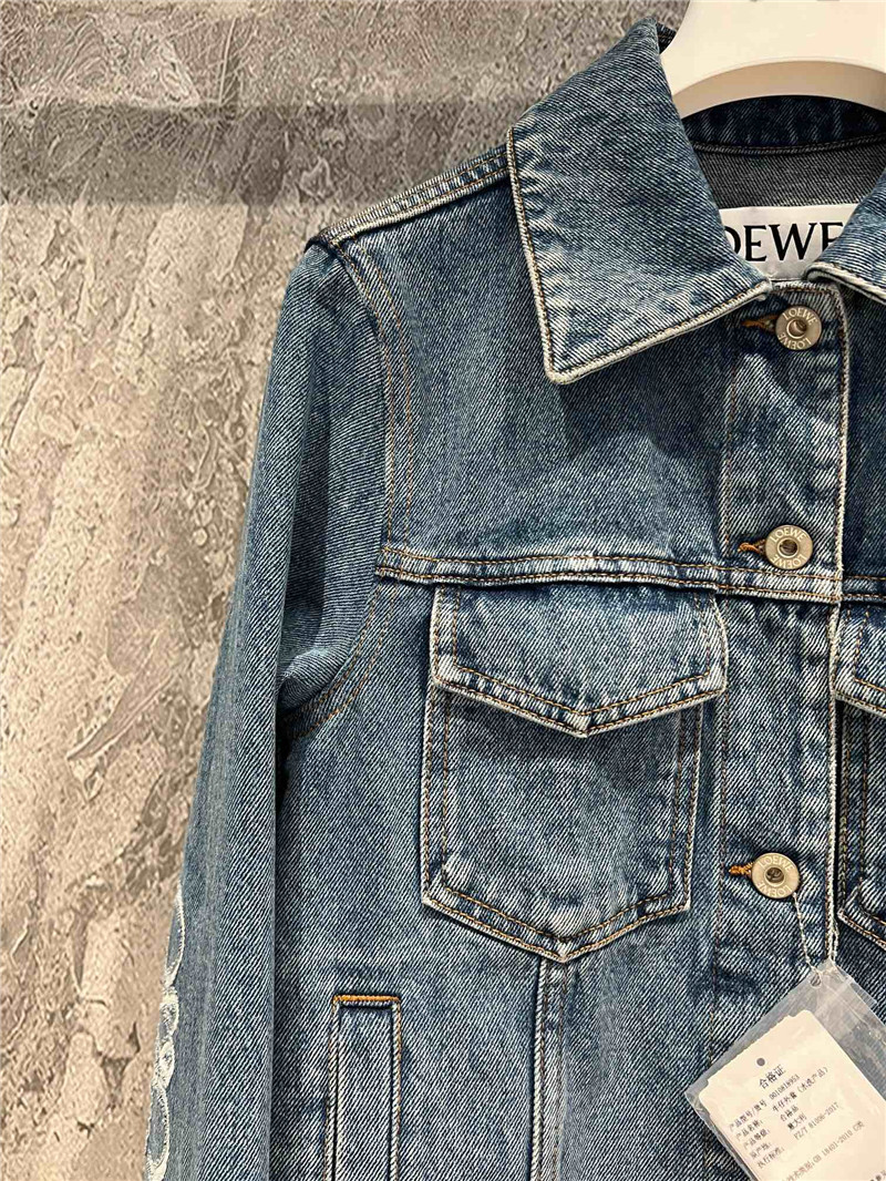 L0ew* burnt flower denim jacket cheap replica designer clothes