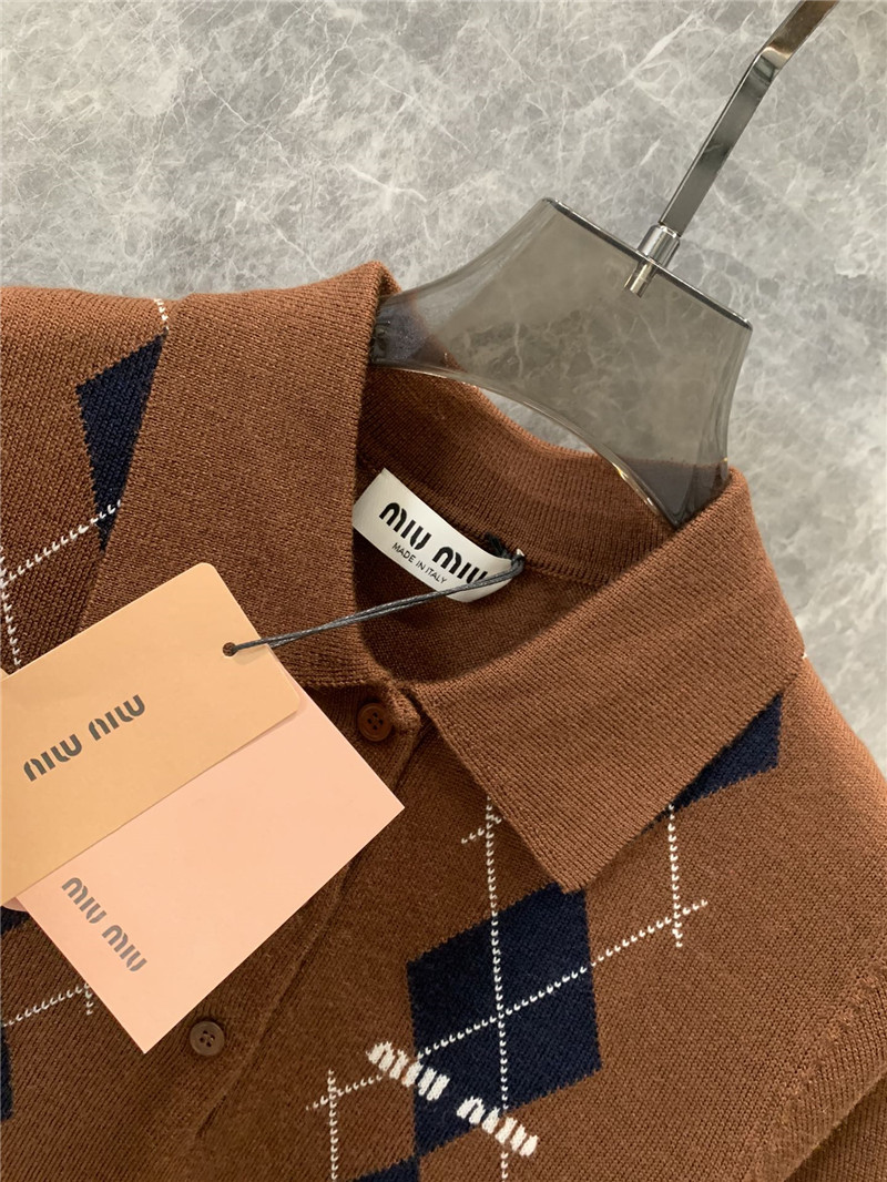 M1um1u tea green knitted short-sleeved top replica clothes