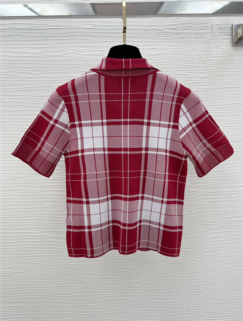 L0ew* red plaid short-sleeved top replica designer clothes