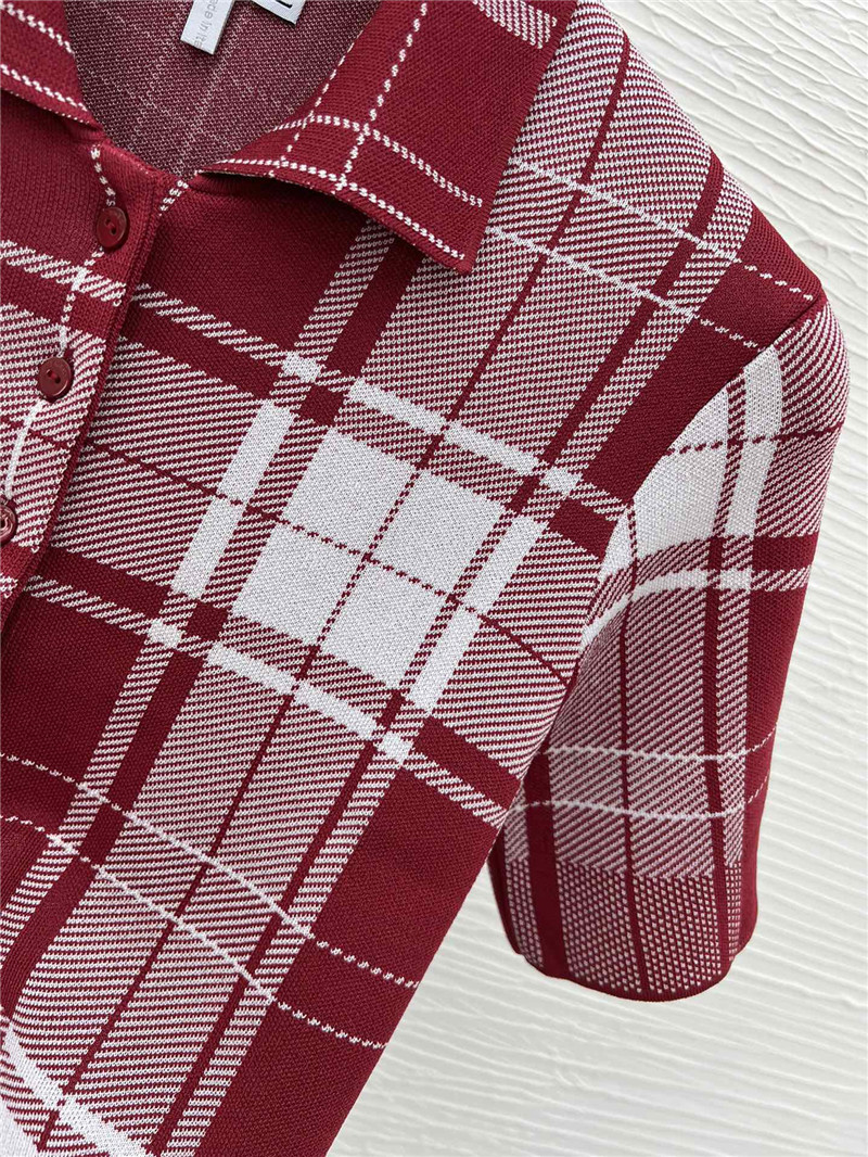 L0ew* red plaid short-sleeved top replica designer clothes