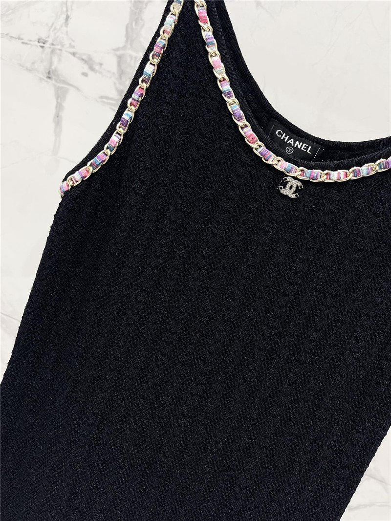 Ch**el double c color chain knitted camisole dress replica clothing