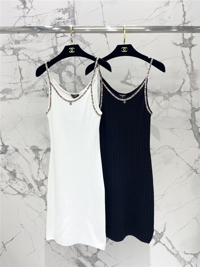 Ch**el double c color chain knitted camisole dress replica clothing