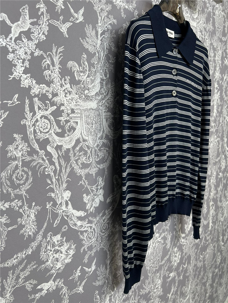 M1um1u new striped knitted polo long-sleeved replicas clothes