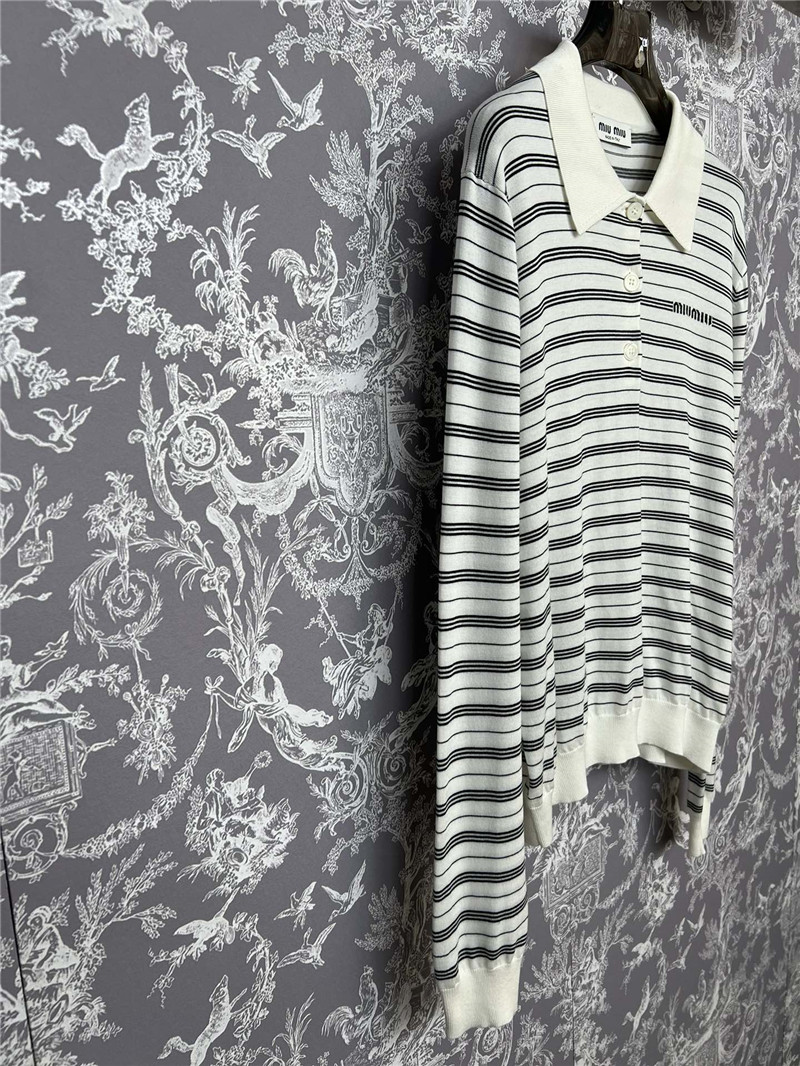 M1um1u new striped knitted polo long-sleeved replicas clothes