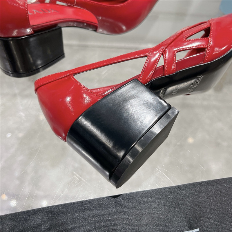 Pra*a cut-out red brushed leather chunky pumps