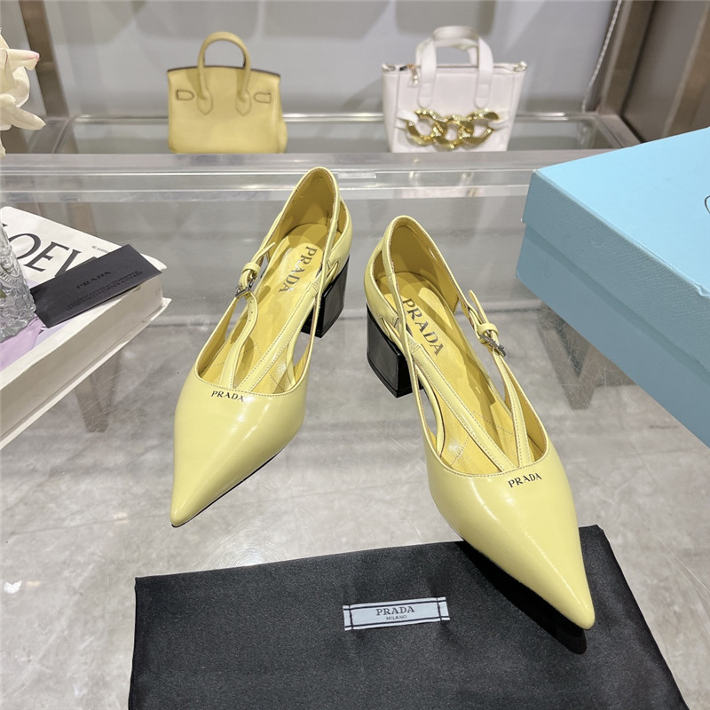 Pra*a cut-out yellow brushed leather chunky pumps