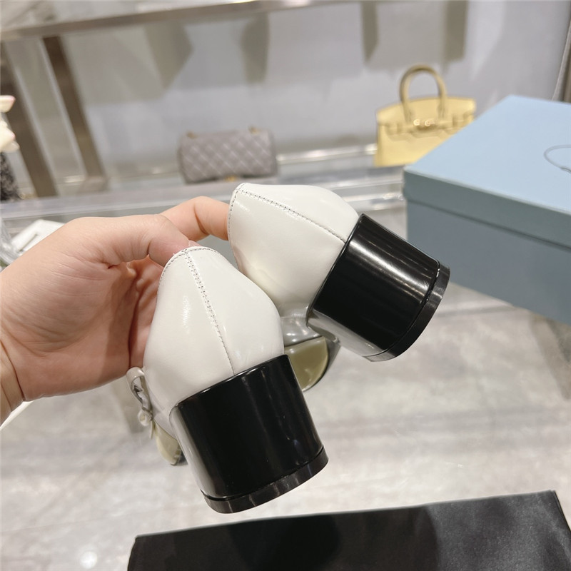 Pra*a chunky pointed pumps in yellow and white calfskin