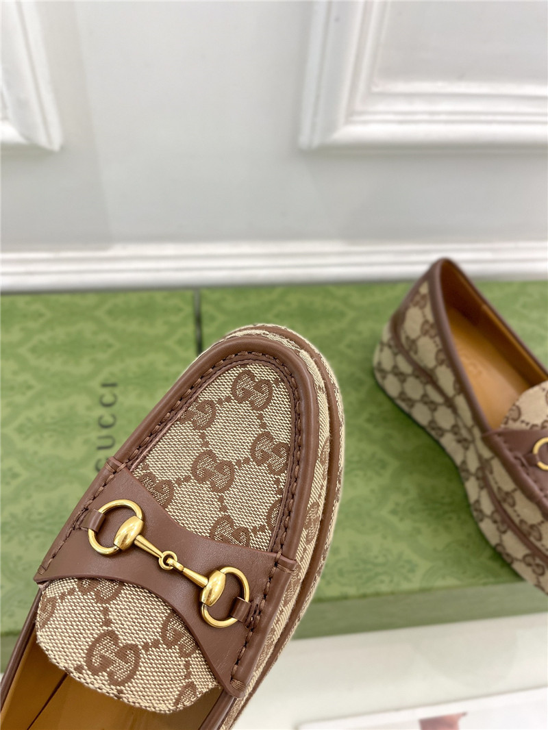 Gvc*1 horsebit wedge loafer in beige and ebony gg canvas