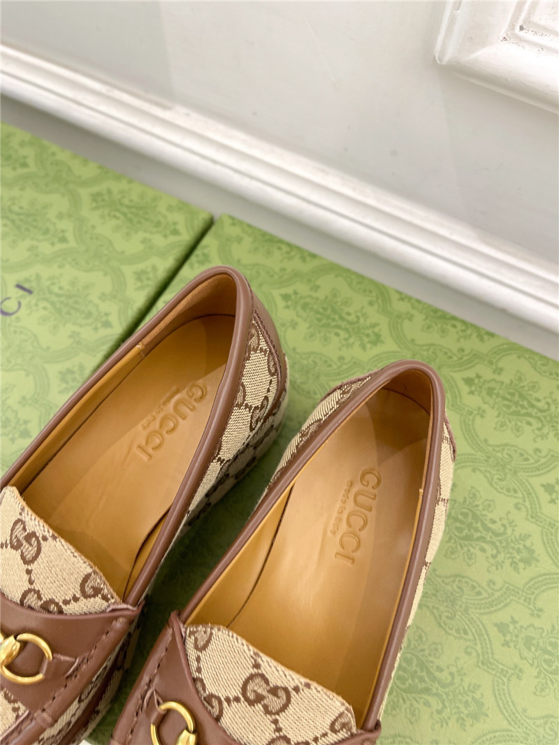 Gvc*1 horsebit wedge loafer in beige and ebony gg canvas