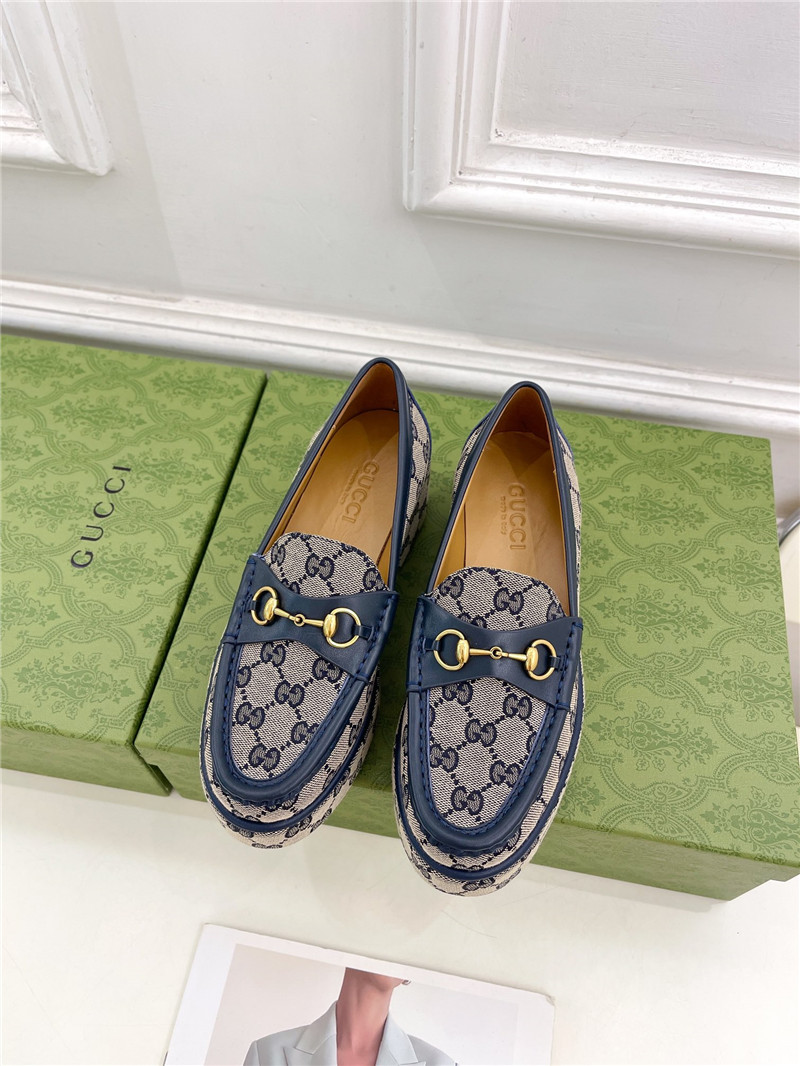 Gvc*1 horsebit wedge loafer in beige and blue gg canvas